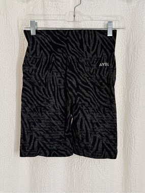 AYBL Black Zebra-Print High-Rise Biker Shorts